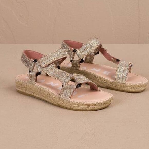 Manebi Women\'s Lurex Cotton Blend Hiking Sandal Espadrille Gold EU 38 US 8 NEW